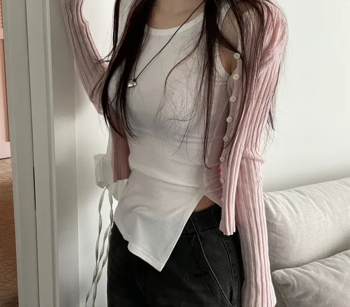 (부드러워요!) 5color 로제 소프트 골지 텐션 슬림핏 버튼 롱슬리브 니트 가디건 상세 이미지 30
