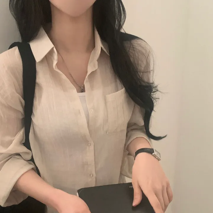 [살안타템17컬러✨/크롭&루즈핏] 햇빛차단, 린넨 시스루 루즈핏 거즈 셔츠/남방 블라우스 상세 이미지 33