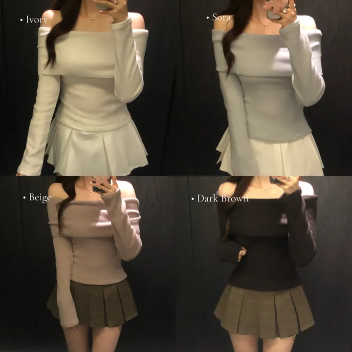 +특가할인✨ [봄신상/팔뚝살소멸핏] 기본충실! 로제 오프숄더 슬림 니트 긴팔 티셔츠 knit (*핏,컬러완벽 *흘러내림X) 상세 이미지 9