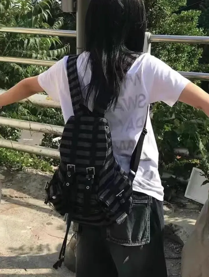 [New bag🎒]스트라이프 단가라 플랫 보부상 백팩 상세 이미지 5