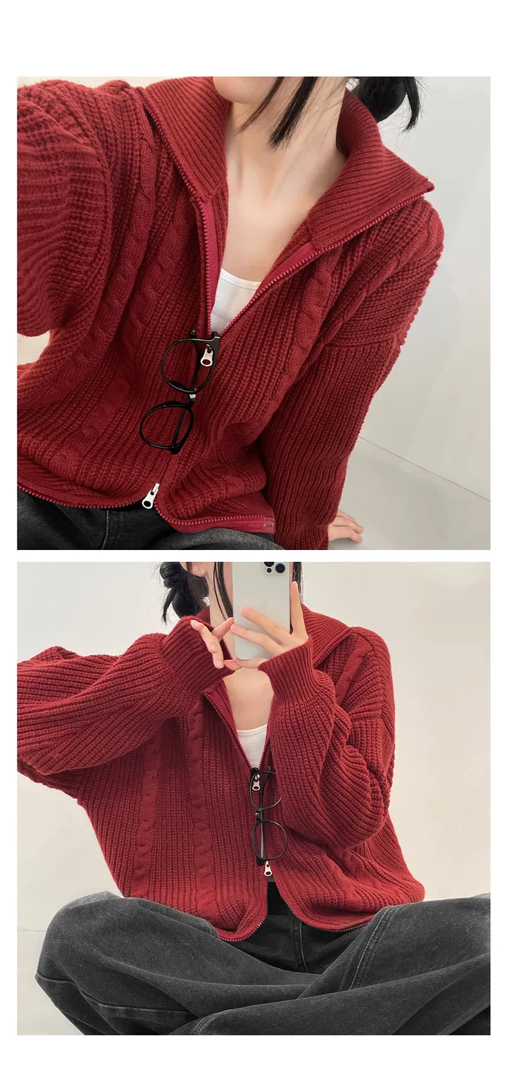 [도톰따뜻🧶아방핏]폭닥 투웨이 하이넥 루즈핏 꽈배기 니트 집업(5color) 상세 이미지 28