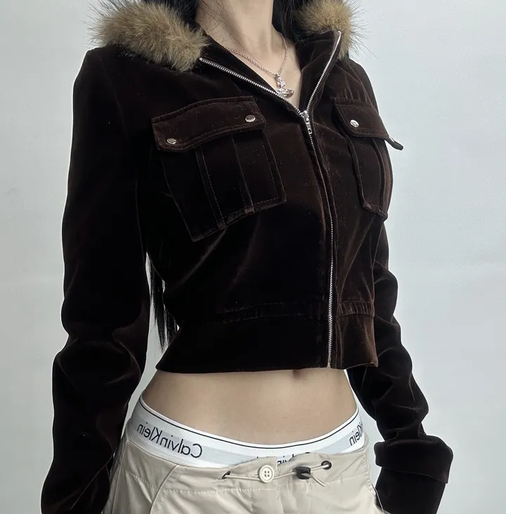 velvet fur hood  jacket- 벨벳 퍼 후드 자켓 2color (힙, 스트릿, 유니크, 크롭, y2k, 빈티지, 퍼, 집업, 후드집업) 상세 이미지 7