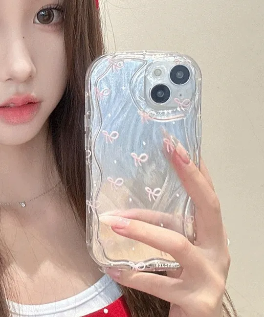 당일🚀갤럭시 S25 아이폰 미니 S 24 23 16 15 14 13 12 프로 맥스 A 23 24 32 34 노트 발레코어 홀로그램 실버 투명 💟 웨이브 (핑크 리본) 💟 상세 이미지 2