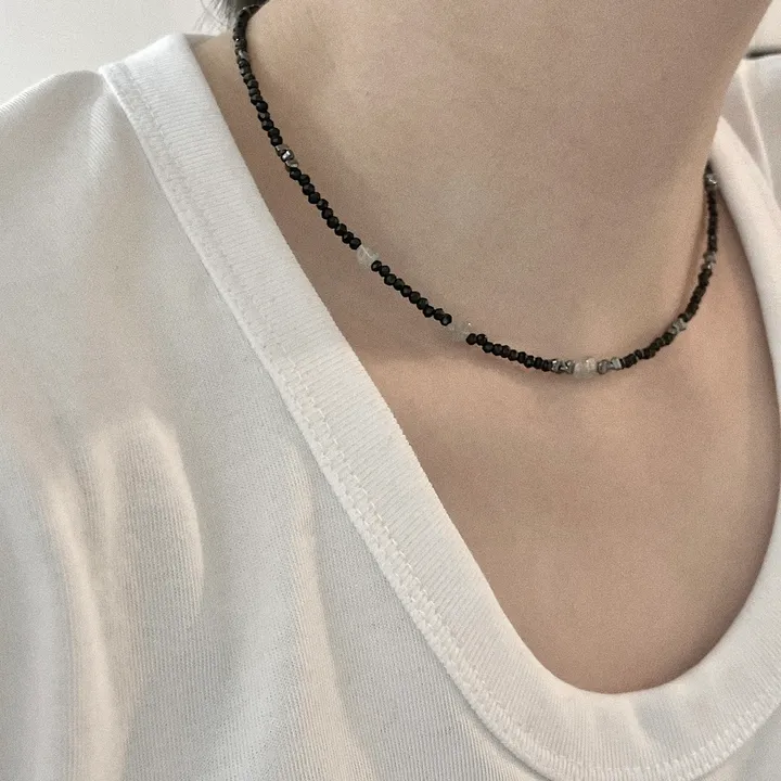 *made* 레브라도라이트 원석 론델비즈 목걸이 (3color) 무광비즈 유광비즈 써지컬스틸 상세 이미지 5