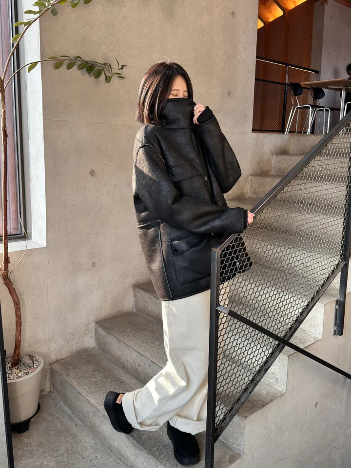 오버핏🖤 레더힙 스트링 무스탕 2Color 상세 이미지 21