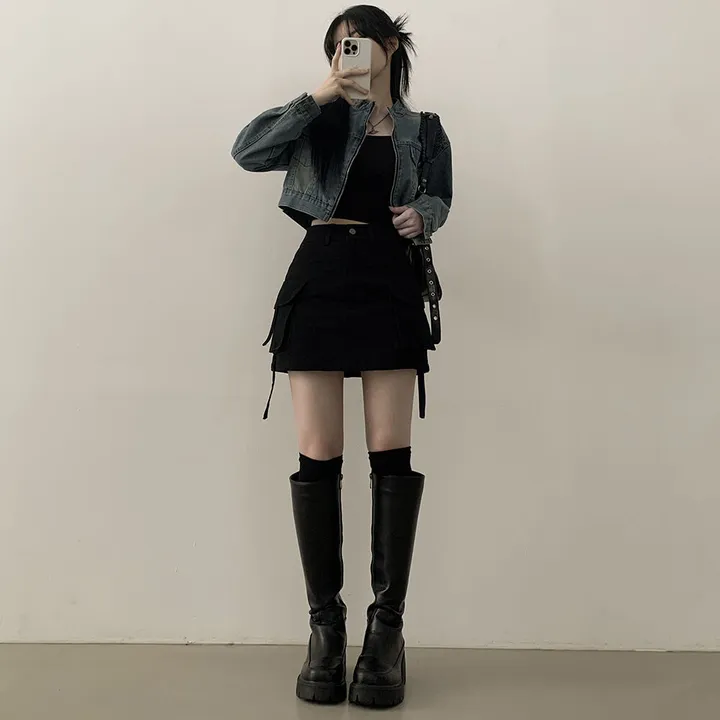 [빈티지힙] 투웨이 데미지 바이커 크롭 워싱 데님 자켓 상세 이미지 12
