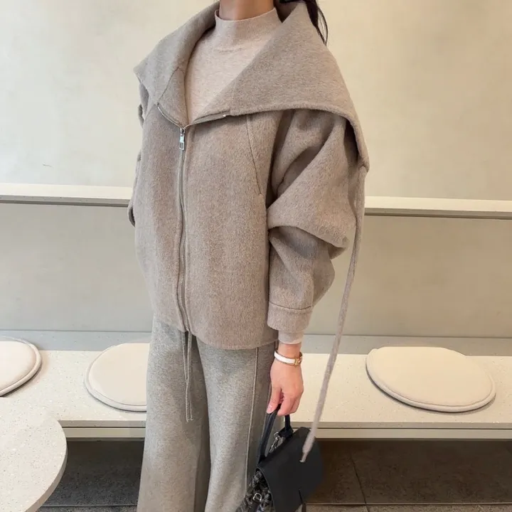 숄카라 양모 울 루즈핏 핸드메이드 숏 코트 상세 이미지 13