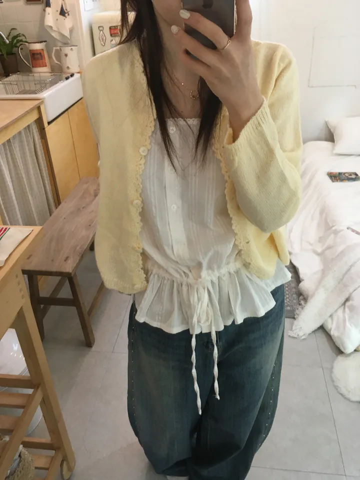 [봄신상💐](5colors/파스텔색감🌈🖍️) 레이어드 펀칭 라운드넥 니트 봄 가디건 cd 상세 이미지 144