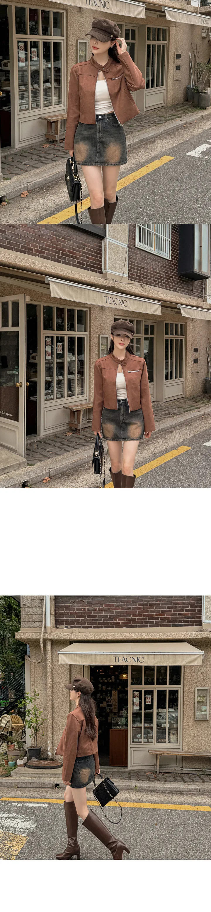 [가성비갑/강력추천🤎] 웬디스 노카라 스탠다드 포켓 반 하이넥 스웨이드 세미크롭 긴팔 점퍼 자켓 상세 이미지 21