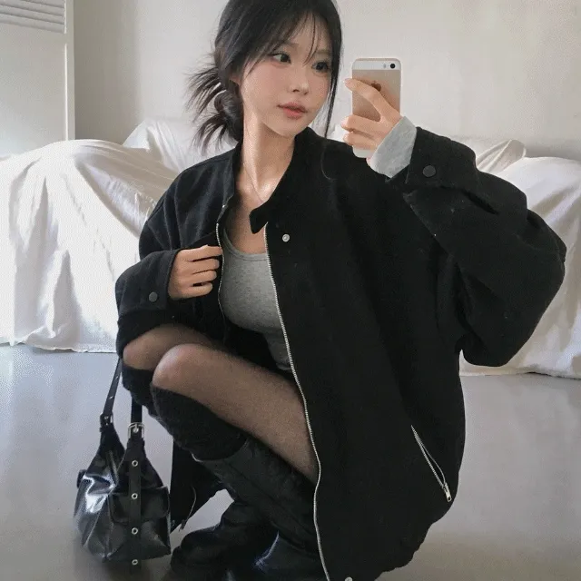 [스웨이드🖤] 고퀄 간절기 스웨이드 블루종 오버핏 자켓