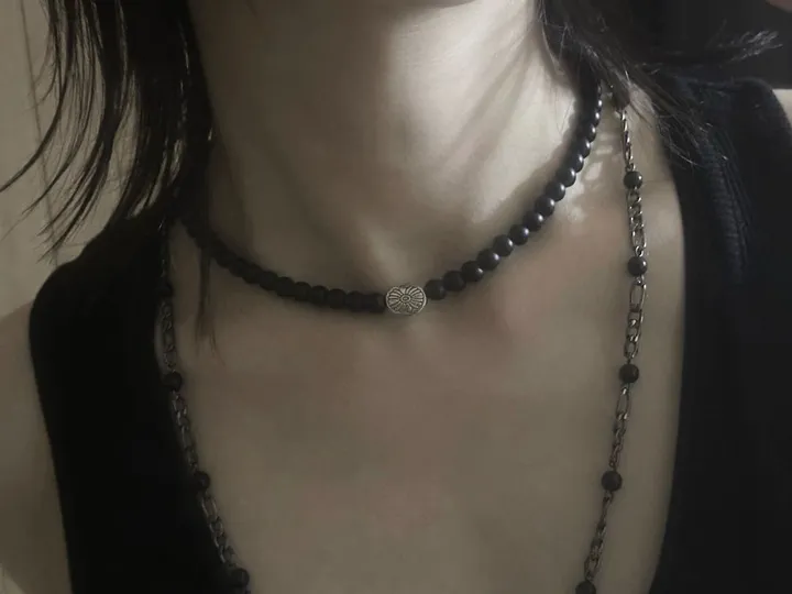[Handmade/오늘만할인] 당일발송 빈티지 연꽃 무광 블랙 원석 써지컬 목걸이 레이어드 목걸이 우정템 커플템 상세 이미지 8