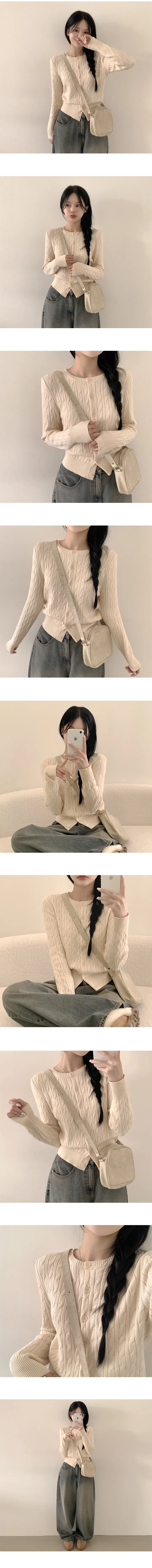 [고퀄!,따뜻/말라핏] 겨울에도 꺼내입는, 도톰 꽈배기 라운드 케이블 기본 세미크롭 긴팔 니트가디건 (5color) 상세 이미지 5