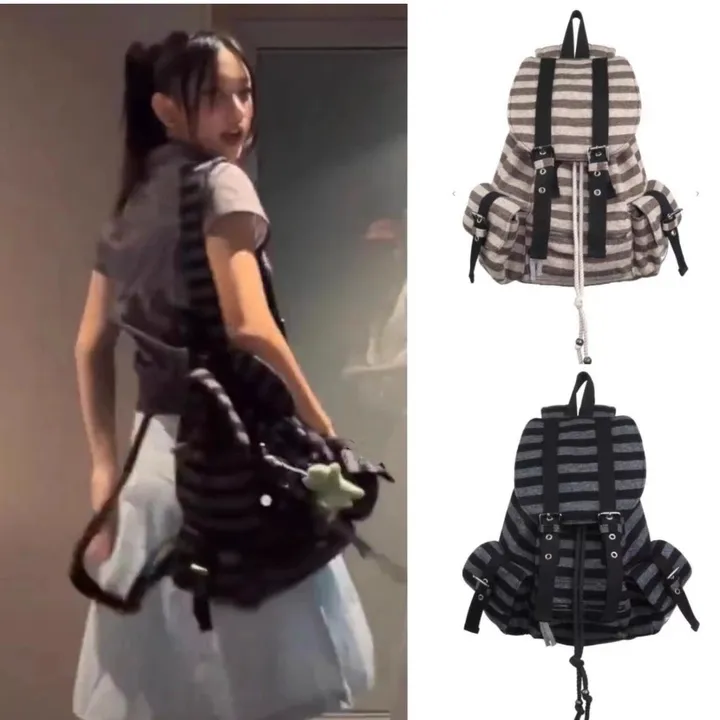 [New bag🎒]스트라이프 단가라 플랫 보부상 백팩 상세 이미지 4