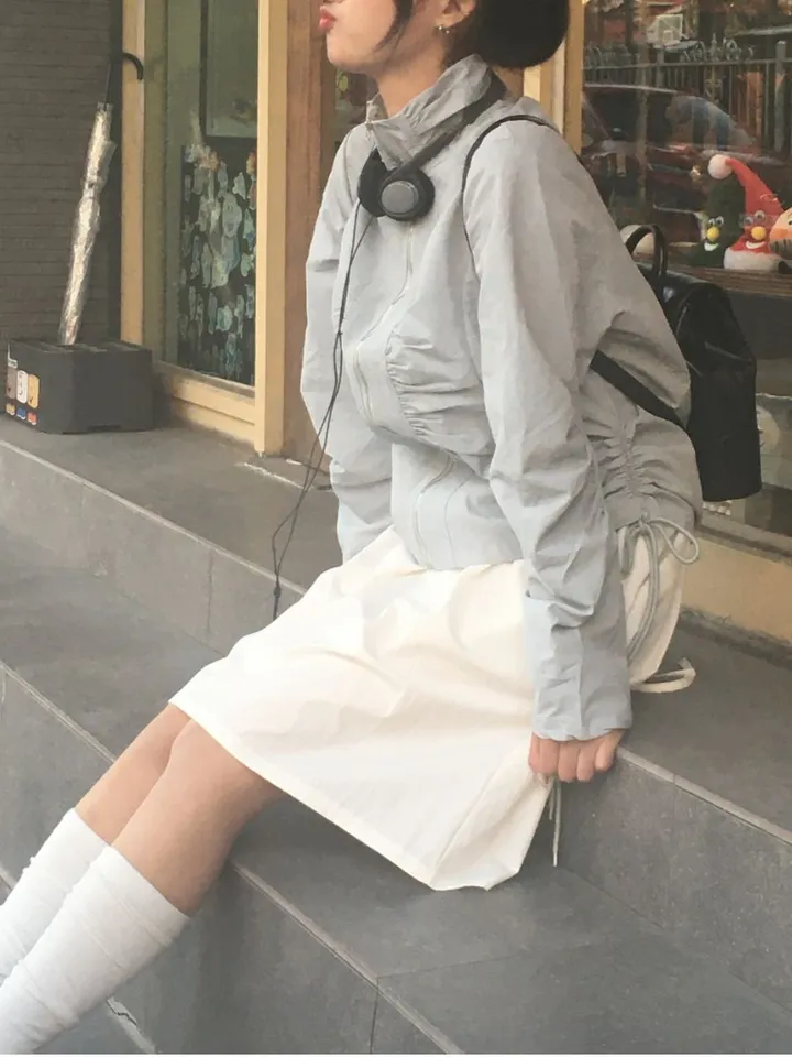 [인기상품💛/봄신상] 하이넥 빈티지 클라우드 셔링 리본 바람막이 상세 이미지 19