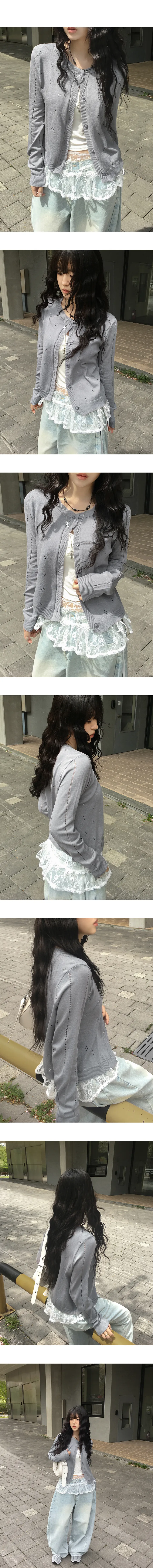 [여름ver/살안타템🖤] 리브 펀칭 플라워 시스루 레이스 여리루즈 세미크롭 긴팔 가디건 2color 상세 이미지 6