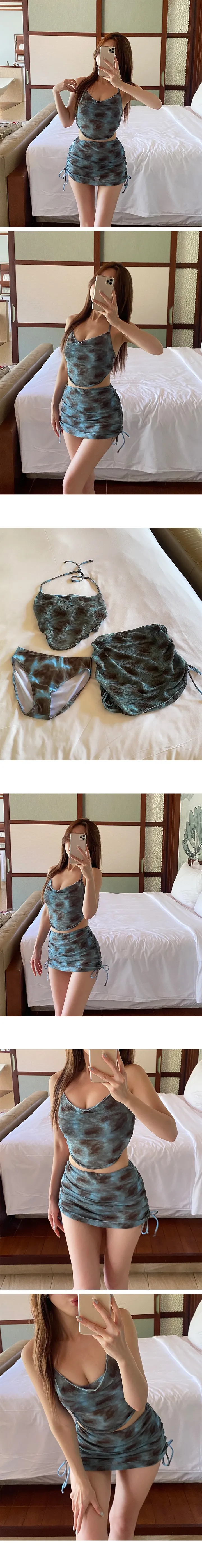 [44-88빅사이즈/🚀당일출고🚀] 레노마 나염 홀터넥 비키니 수영복 3color 휴양지/치마비키니 상세 이미지 3