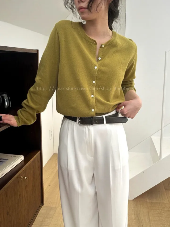 [레드당일] 데일리 라운드 캐시가디건 베이직 기본 니트 자개단추 봄 간절기 올리브 연핑크(5color) 상세 이미지 1