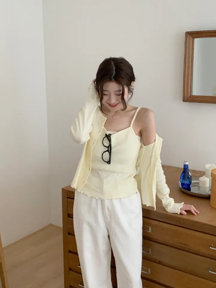 [레이어드/set] 엘린 펀칭 니트 나시 가디건 세트 / 봄 여름 레이어드 프릴 크롭 상세 이미지 20