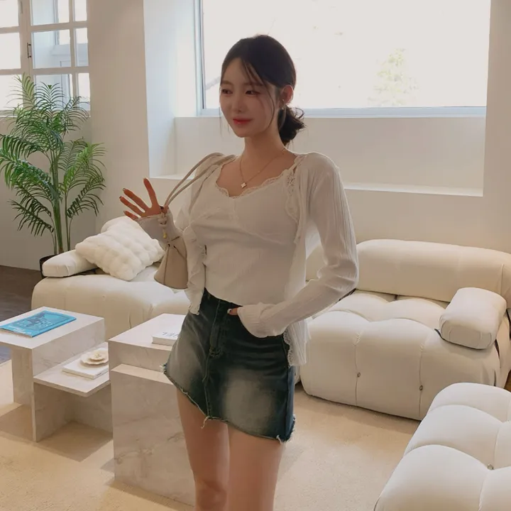 [부분 당일배송🤍나시가디건set/벚꽃룩🌸] 슈디 레이스 끈나시 + 레이스 긴팔 골지 가디건 세트 데일리룩 데이트룩 벚꽃룩 발레코어 여리여리 여리핏 레이스가디건 레이스나시 상세 이미지 13