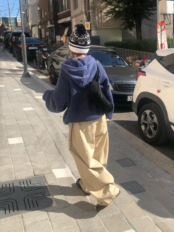 레터 밑단 스냅 사이드턱 코튼 와이드팬츠 (3color) 상세 이미지 3