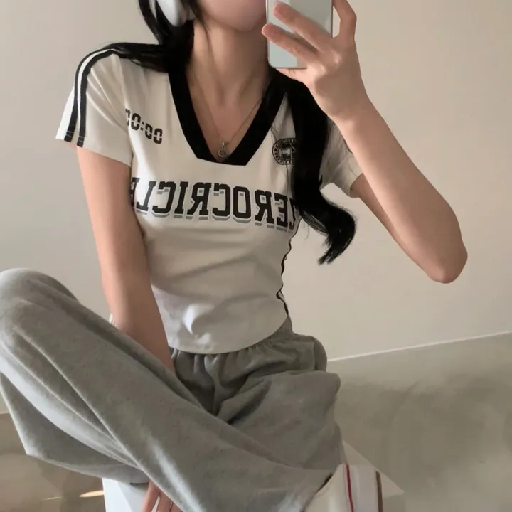 [찐만족도100%🤍] 블록코어 져지 배색 레터링 스트릿 크롭 반팔티셔츠 - 6color 상세 이미지 18