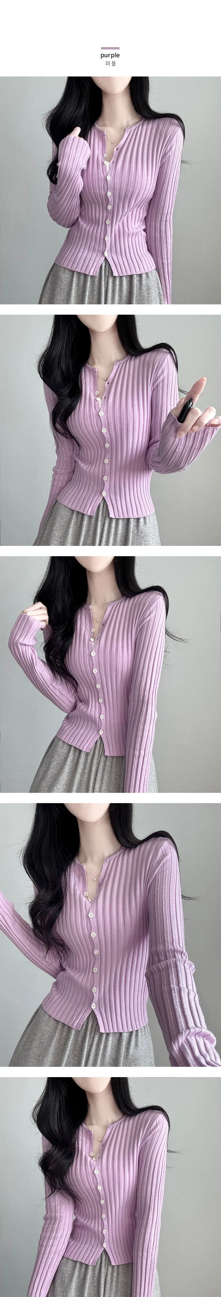 [여리여리~/슬림핏!] 잔골지 트임 v넥 브이넥 슬림 긴팔 가디건 니트가디건 상세 이미지 6