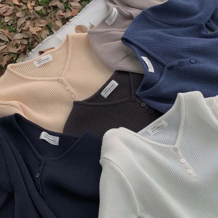 [4계절필수 디자인/연그레이 당일출고✨] 자체제작 #크치Made 젤리 버튼 트임 브이넥 골지 겨울 니트 긴팔티셔츠 - nt 상세 이미지 13