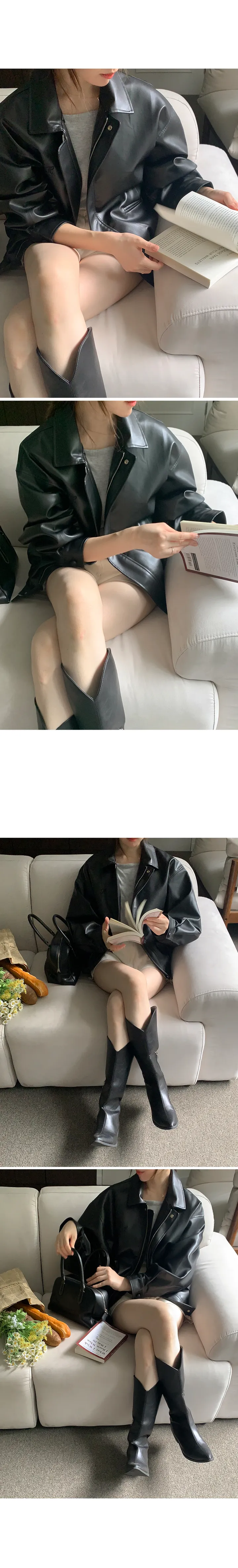 라이니 R 오버사이즈 블루종 레더 자켓 가죽 점퍼 - 2color 상세 이미지 15