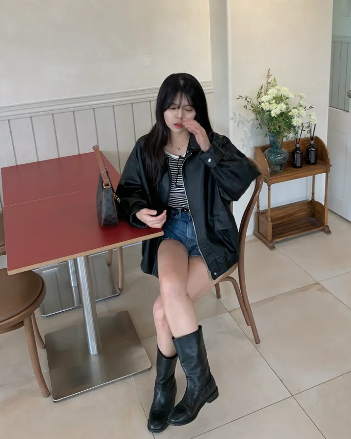 <미리 봄🌸/찐오버핏> 데이 오버핏 카라 블루종 레더자켓 - 2color 상세 이미지 40