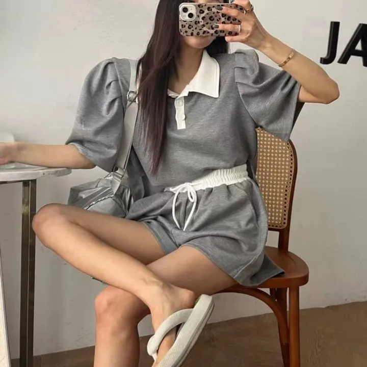 [세트가격/팔뚝커버] 어깨 퍼프 화이트 카라 포인트 트레이닝 셋업 상세 이미지 8
