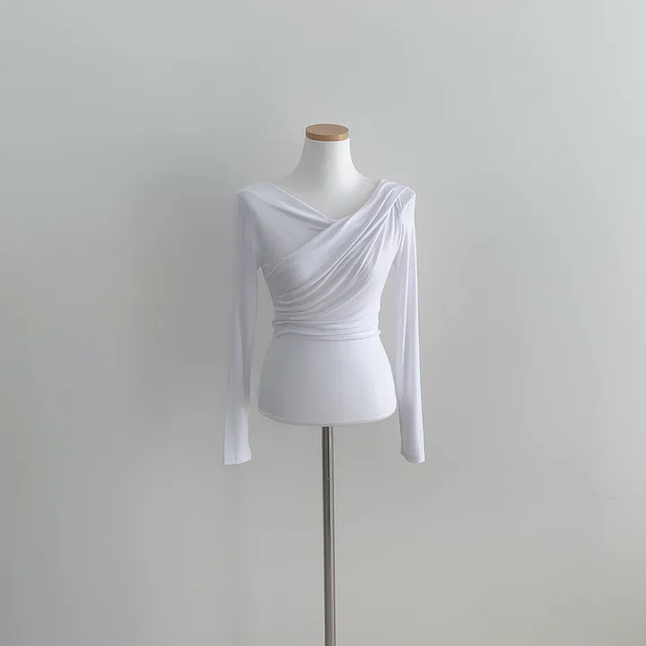 [🚀당일발송🚀]💗MADE💗 글램 촉촉 셔링 오프숄더 슬림 티셔츠 5color 상세 이미지 41