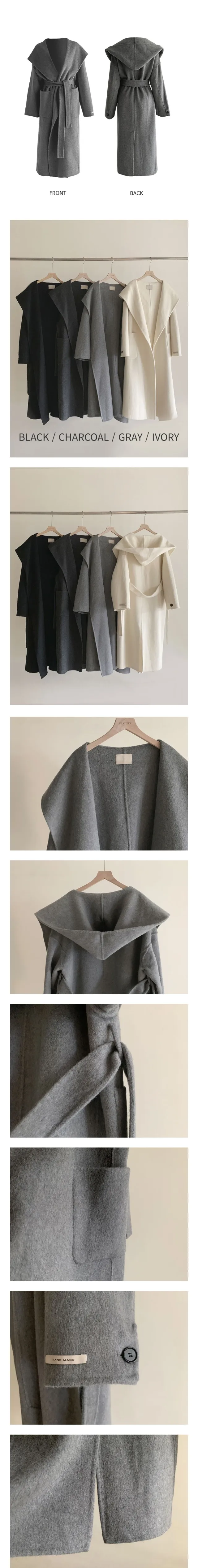 [handmade][wool90%]로에 숄카라 후드 핸드메이드 롱코트 4color 상세 이미지 18