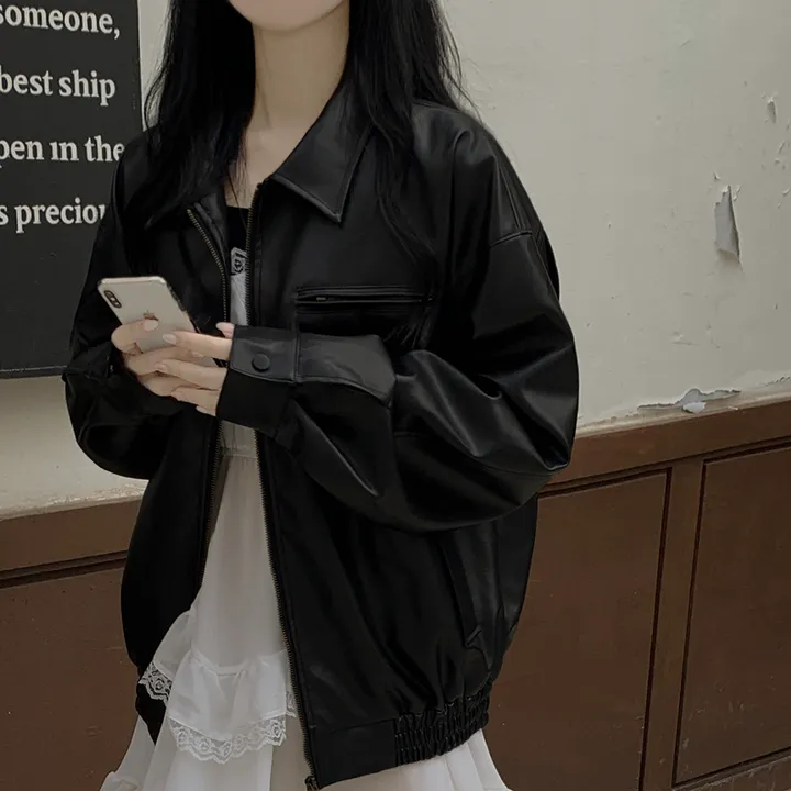 [고퀄!/오버핏] 지퍼 카라 하프 레더자켓 블루종 가죽점퍼 상세 이미지 16