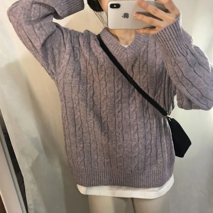 [컬러믹스,봄] 루즈핏 꽈배기 니트 / 봄가을, 매일입는 스프링 케이블 울니트 / 보카시 브이넥 오버핏 긴팔티 상세 이미지 20