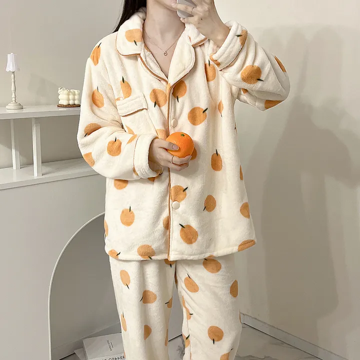 🍊[당일출고/겨울수면]🍊 귀여운 귤 오렌지 겨울 털 수면 잠옷 파자마 과일 상하세트 홈웨어 선물 극사세 부드러운 따뜻한잠옷 털 박시핏 빅사이즈 루즈핏 오버핏 상세 이미지 9