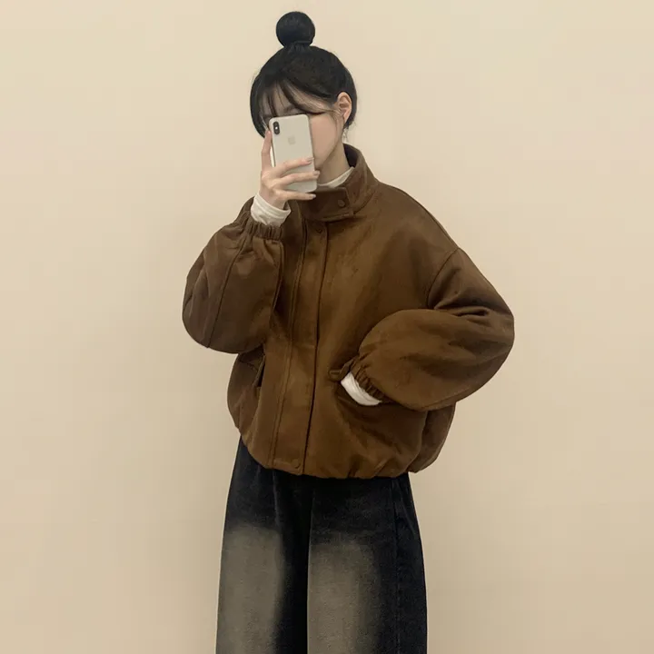 [아방핏!/부드러움] 스웨이드 하이넥 크롭 벌룬 숏자켓 점퍼 상세 이미지 9