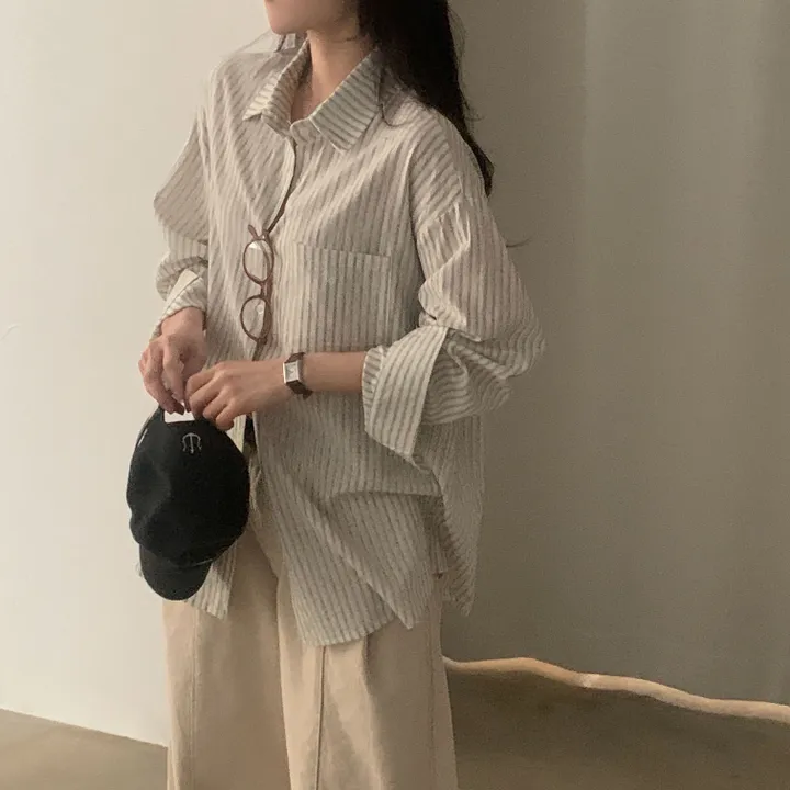 [한여름까지~/오버핏✨] 허니 스트라이프 코튼 포켓 오버핏 셔츠,남방 - 3color 상세 이미지 10