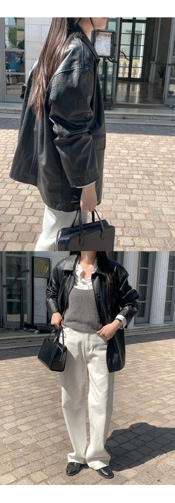 [자체제작/오늘출발/1만장돌파!]#봄🌷 바텐 오버핏 하프 레더 자켓 (데일리룩/개강룩/봄아우터/봄자켓/레더자켓/가죽자켓/루즈핏) 상세 이미지 155