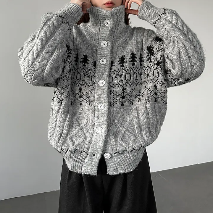 당일출고🚀[wool20%/두툼❄] 하이넥 스노우 패턴 노르딕 루즈핏 가디건 3color 상세 이미지 42