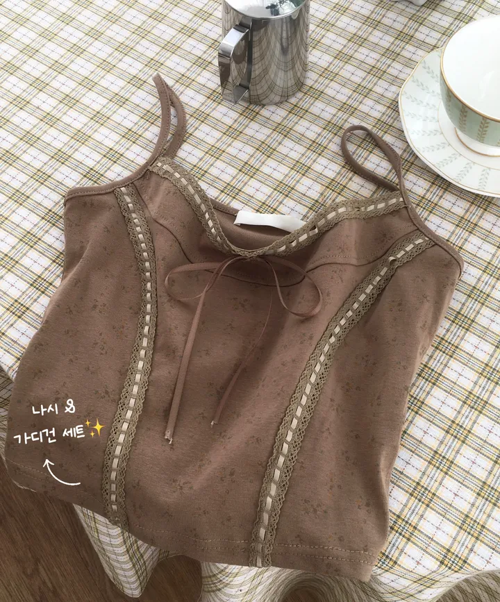 [콩단추🤎/SET 가격!] 빈티지 모리걸 레이스 리본나시 & 쫀득 여리 스판 가디건 세트 상세 이미지 7
