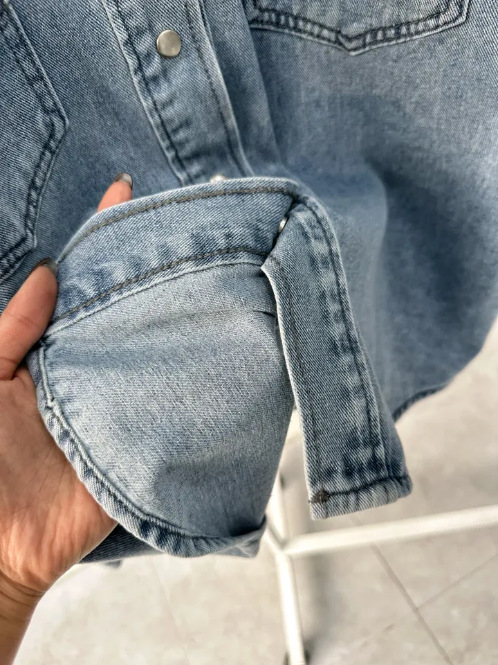 청셔츠 오버핏셔츠 청남방 데님 두꺼운 카라티 여성 똑딱이단추 아우터 자켓느낌 루즈핏 봄 가을 연청 진청 상세 이미지 13