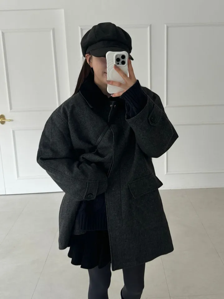 [겨울코트🖤/연말룩✨] 헤링본 울 누빔 코트 상세 이미지 10