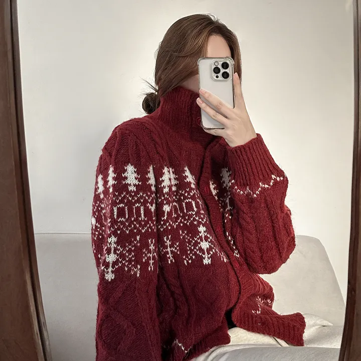 당일출고🚀[wool20%/두툼❄] 하이넥 스노우 패턴 노르딕 루즈핏 가디건 3color 상세 이미지 50
