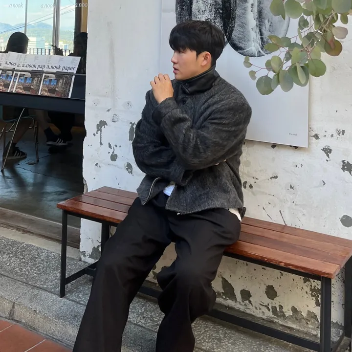[캐주얼] 배색 남자 커플 오버핏 부클 털 모헤어 울 숏 하프 반 크롭 코트 점퍼 자켓 상세 이미지 21