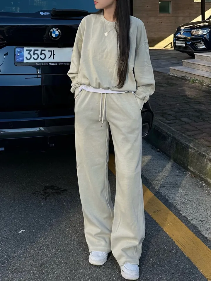 크롭~4XL/ 피그먼트 맨투맨 커플 트레이닝 세트 크롭 오버핏 남녀공용 팬츠 긴바지 겨울 봄 가을 커플룩 커플 시밀러룩 꾸안꾸 투피스 셋업 스트릿 남자 코디 데이트 빅사이즈 코마 상세 이미지 43