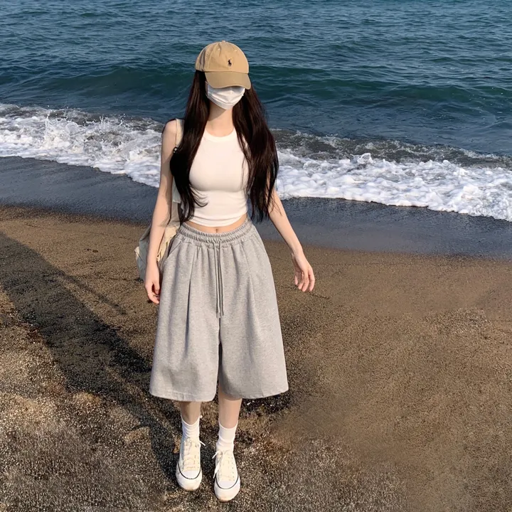 [핏보장🖤/L-XL] 발리 버뮤다 원턱 밴딩 와이드 숏 허리밴딩 트레이닝 팬츠 바지 키작녀 키큰녀 빅사이즈 남녀공용 상세 이미지 12