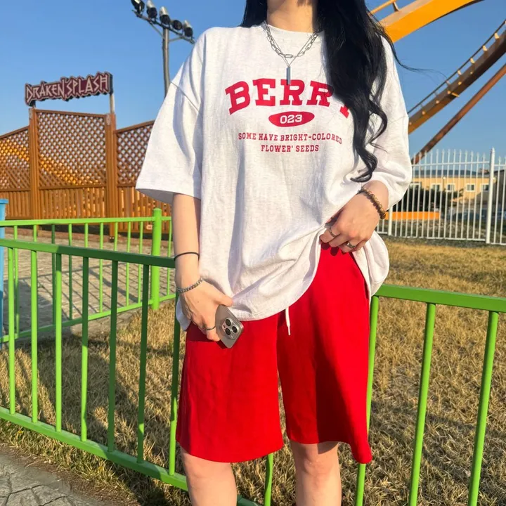 [세트가격🍓/4컬러]베리 남녀공용 커플 빅사이즈 반팔 반바지 세트 국내제작 꾸안꾸 반팔티 팬츠 셋업 커플룩 시밀러룩 츄리닝세트 반소매 여름 마실룩 여행 커플세트 상세 이미지 34