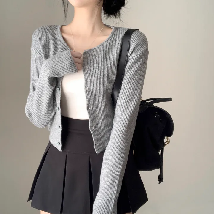 [캐시울/만족도100%] 크렌베리🍇 여리핏 캐시울 아크릴 라운드 골지 크롭 긴팔 가디건 상세 이미지 17