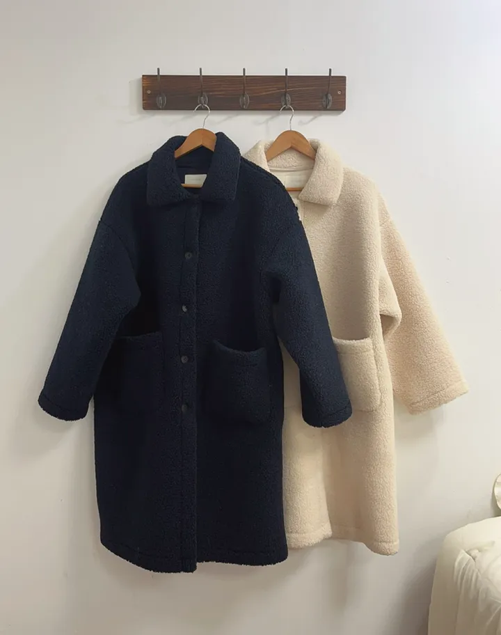 따뜻❤️뽀글이 털코트 겨울 카라 오버핏 롱코트 상세 이미지 24