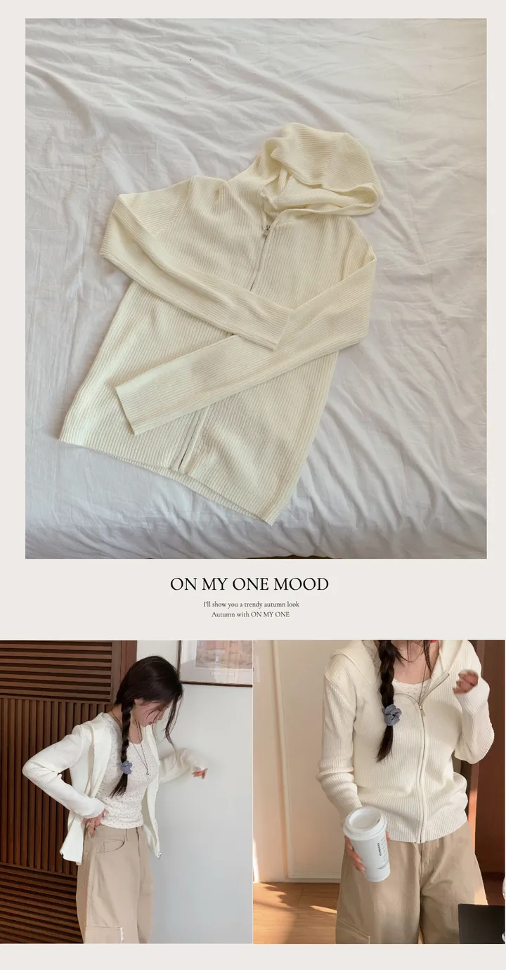 (주문폭주) 헤리 후드 골지 여리핏 니트 집업 (3color) 상세 이미지 2